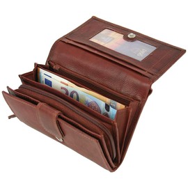 Money Maker - Women's Leather Wallet - Lots of Storage Space - Large Wallet with RFID Protection, dark brown, Classic