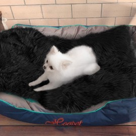 Soft Faux Fur Pet Bed Mat Plush and Fluffy Pet Pad Ultra Cozy Pet Throw Rug for Dogs Cats by Asrug, Black, 24 by 36 inches