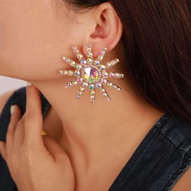 Wiwpar Big Star Earrings Crystal Rhinestone Star Earrings Dangle Large Starbust Bling Sparkly Earrings Christmas Birthday Party Jewelry Gift for Women Girls (AB Color)