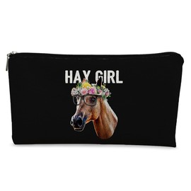 BARPERY Horse Makeup Bag,Horse Girl Gifts，Hay Girl Black Western Cosmetic Bag，Horse Stuff Accessories,Best Gift for Teen Girls Sister Girlfriend,Daughter Gift from Mom,Horse Lover