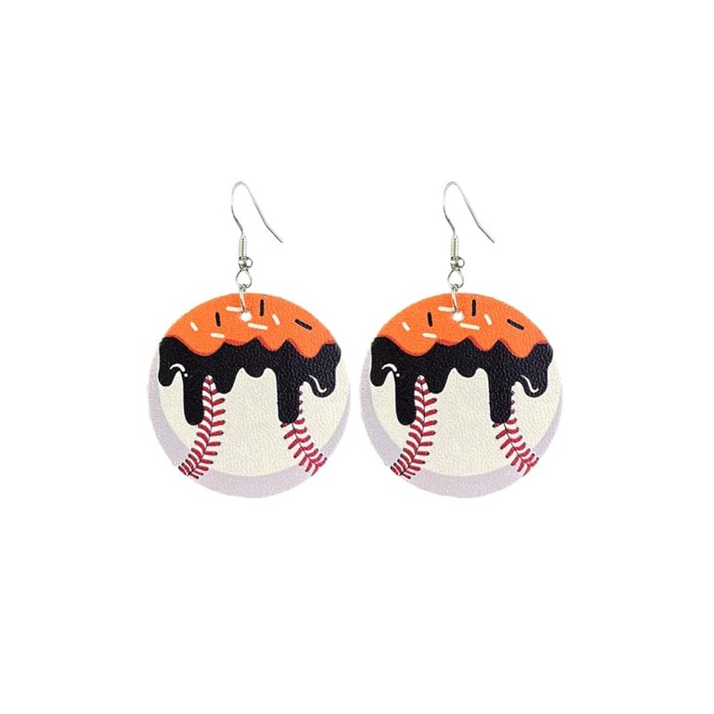 Colorful Baseball Shape Leather Dangle Earrings for Women Jewelry (E)