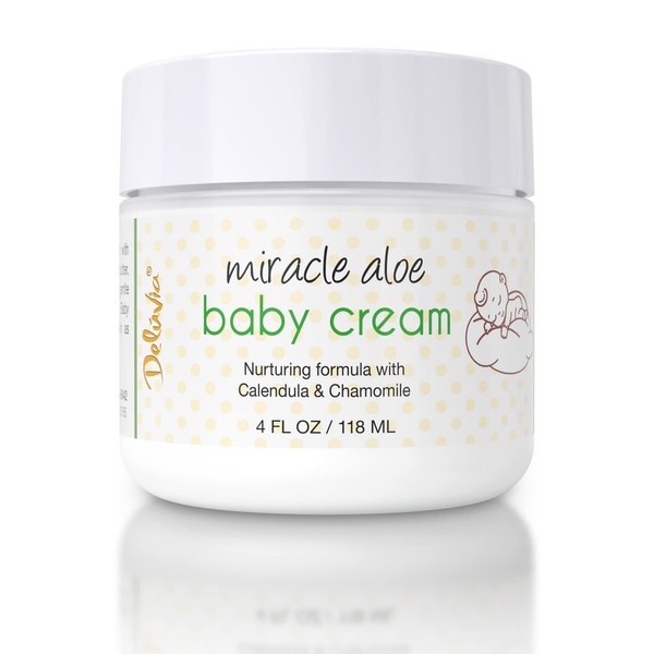 Deluvia Miracle Aloe Baby Cream, Gentle Moisturizing Baby Lotion with Aloe, Coconut Oil, Shea Butter - 4oz