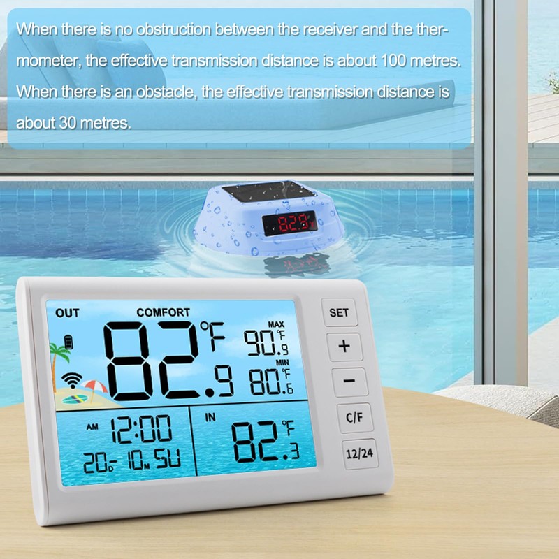 Pool Wireless Thermometer & Wireless Receiver, IPX8 Waterproof Bath Thermometer,