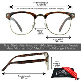 proSPORT 2 Pairs Reading Glasses +2.00 Tortoise Gold Frame Horn Rimmed Vintage Classic Semi Rimless Unisex