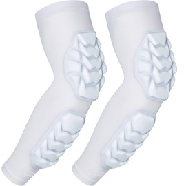 COOLOMG Arm Pads Padded Forearm Elbow Sleeves Protection Support for Football Basketball Volleyball White L