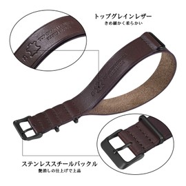 ANNEFIT One-Piece Watch Band, 0.7 inch (18 mm), 0.8 inch (20 mm), 0.9 inch (22 mm), Genuine Leather, Military Watch Replacement Band, 18 mm, Leather