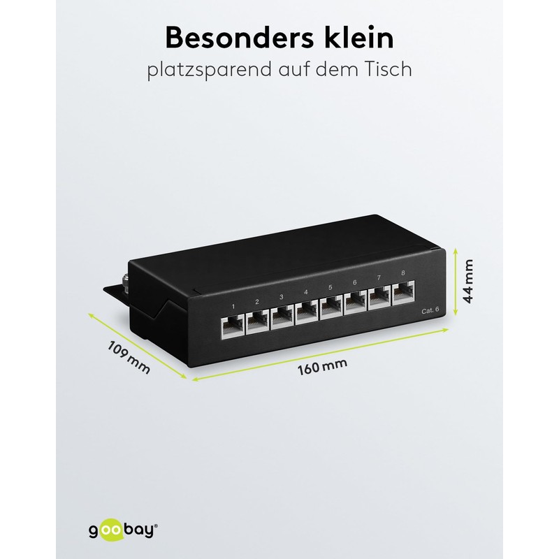 Goobay 96105 CAT 6 Mini/Desktop Patch Panel, 8 Port