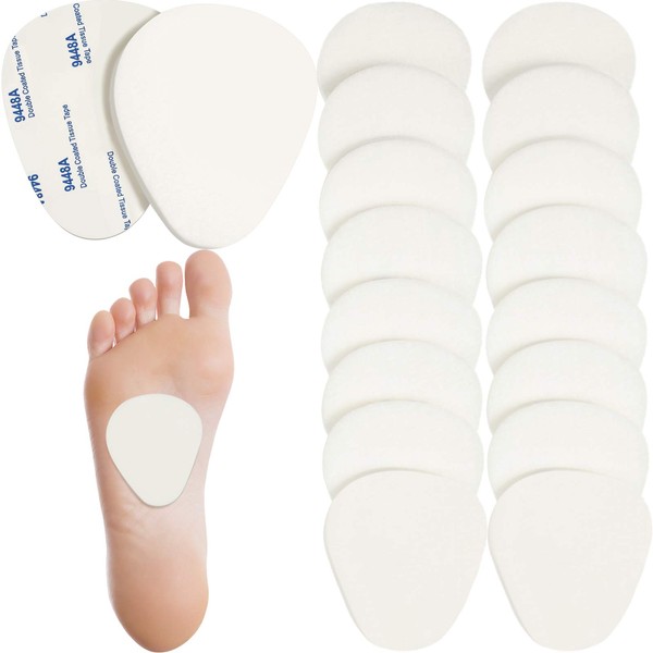 20 Pieces Metatarsal Felt Pads Foot Insert Pads Ball of Foot Cushion for Foot Pain Relief Forefoot and Sole Adhesive Foam Foot Pad for Men and Women 1/4 Inches Thick (White)