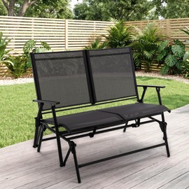 Zedachica 2-Person Outdoor Glider Bench No Assembly Required, Glider Loveseat for Outside Patio with Smooth Rocking, Patio Glider with Steel Frame for Porch Deck Backyard Garden (Loveseat, Black)
