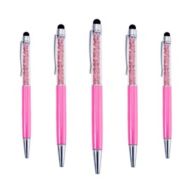 Beadthoven 5Pcs Crystal Stylus Ballpoint Pens Diamond Capacitive Touch Screen Pens Retractable 2-in-1 Pen Cute Black Ink Plastic Writing Pen for Office School Gifts Students Teachers Pearl Pink