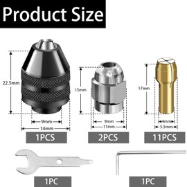16 Piece Drill Chuck Set Compatible with Dremel, Drill Chuck for Dremel Chuck Set, 0.5 mm to 3.2 mm, Keyless Chuck Accessories for Dremel 4486, 4485, 100, 300, (M7)