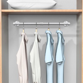 Jeasor Industrial Iron Pipe Clothes Hanging Bar DIY Wall-Mounted Garment Rack Heavy Duty Clothing Rack for Bedroom, Laundry Room, Closet Storage (White 28 inch)