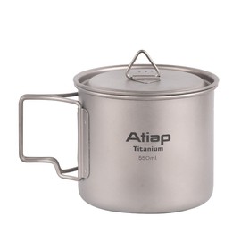 ATiAP Ultralight Titanium Cup Mug 550 ml / 19 oz (3.75 L X 3.75 W X 3.5 H Inches) Camping Fry Pan Foldable Handle with Lid and Stuff Sack Titanium Pot