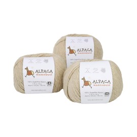 100% Alpaca Yarn Wool Set of 3 Skeins Fingering Lace Worsted Weight - Heavenly Soft and Perfect for Knitting and Crocheting (Beige, Worsted)