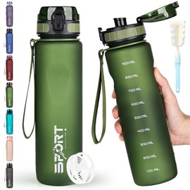 HASAGEI Water Bottle 1L Sports Water Bottle Leak-proof Drinking Bottle Dishwasher Safe BPA Free Sports Bottle with Capacity Scale for Bicycle, Outdoor, School, Gym