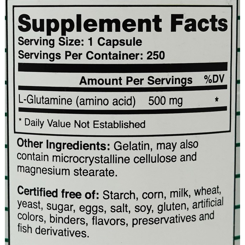 Pure L Glutamine 500 mg 250 caps