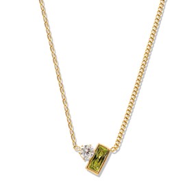 Joacii 18K Gold Plated Rectangle Olive Green Cubic Zirconia Pendant Necklace for Women Lightweight Dark Green Charm Rhinestone Choker Necklace, Cubic Zirconia