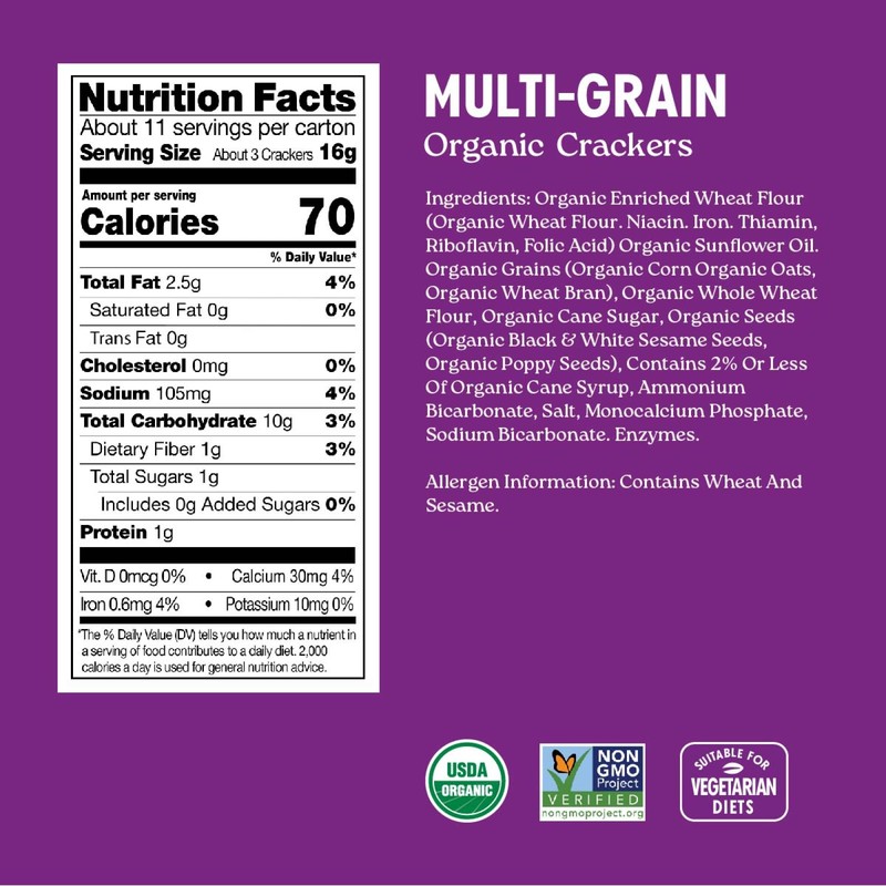 Milton's Organic Crackers, Multi-Grain - Certified Organic, Non-GMO Project Verified,