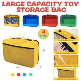4 PCS Toy Storage Bags, Clear Toy Organizer Bags, Toy Bag with Visible Top& Handle, Portable Travel Case for Building Blocks, Toys, Puzzles, Dolls,Crafts, Magnetic Tiles
