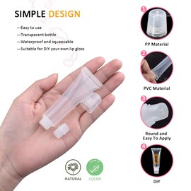 AMORIX 50PCS 20ml Lip Gloss Tubes Clear Empty Lip Balm Containers Refillable Soft Cosmetic Squeeze Tubes for DIY Lipgloss Base, Glitter, Flavoring Oil with 2 x Syringes + Tag Labels Stickers