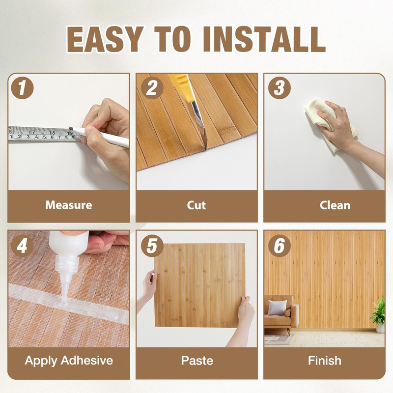 EYAYEN Natural Bamboo Wall Panel for Interior Wall Decor, Pole