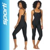 Sporti Active Solid One Piece Cropped Swim Unitard, Black, Medium