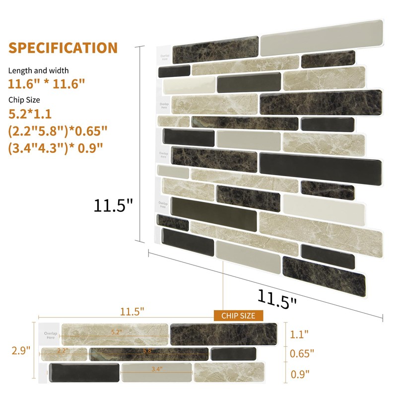 WOWSTAR 10-Sheet Peel and Stick Backsplash Tile for Kitchen Wall,