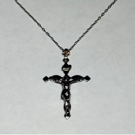 Vintage NOS 1960's Sterling Silver INRI Crucifix Cross Pendant w/16" Chain