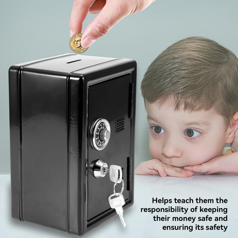 Safe Box Piggy Bank with Lock and Key, 7" H