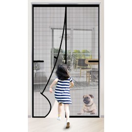 Aikert Magnetic Screen Door Closure - Reinforced Fiberglass Mesh Curtain with Magnets Keeps Bugs Out for Front Patio Door Fits Door Up to 39"x83"
