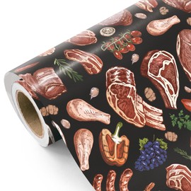 WRAPAHOLIC Meat Wrapping Paper - Mini Roll - 17 Inch x 16.5 Feet - Meat and Vegetables Funny Wrapping Paper Perfect for Men Women Chef Present, Birthday, Wedding