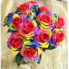 12 Stem Artificial Silk Color Rainbow Rose Flower Bush Bouquet