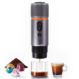 CONQUECO Portable Espresso Machine Travel: 12v Car Coffee Maker for Camping - Small Electric - 2.5 Mins Heating - 8 Cups Espresso for One Charge