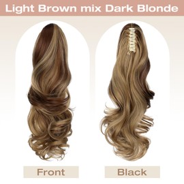 Felendy Ponytail Extension, 18" Claw Clip in Ponytail Extensions Curly Wavy Ponytail Hair Extension Jaw Clip on Long Pony Tails Hairpiece for Women Synthetic Light Brown Mix Dark Blonde