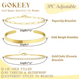 Gokeey Dainty Gold Bangle Cuff Bracelet for Women, 14K Gold Plated Forever Love Knot Infinity Bracelets for Women,Stackable Cubic Ziron Link Chain Bracelets Set