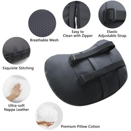 TOPABYTE Headrest Pillow for Car SUV RVs Trucks Car Neck Pillow with Genuine Nappa Leather Soft Neck Support Cushion for Driving Home Office, Fits All Vehicles, 1 Pack, Black
