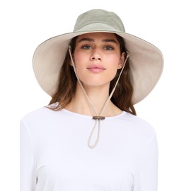 Solbari Ultra Wide Cotton Linen Hat - UPF50+ Packable UV Sun Protection Hat with Large Brim and Detachable Strap, Sage/Beige, Large - X-Large