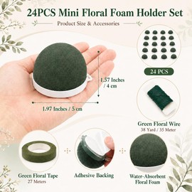 ZYNVORA 24Pcs Mini Floral Foam Holder, Styrofoam for Artificial Flowers, Floral Foam Round, with Green Wire and Floral Tape, Round Foam for Flower Arrangements,Table Wedding Wine Bottle Decor