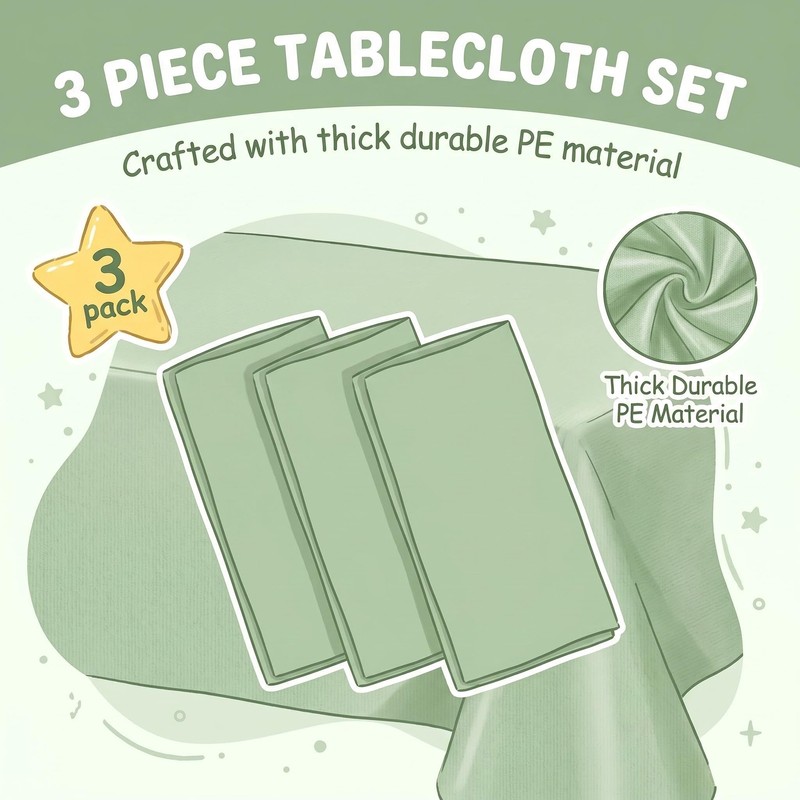 Waterproof Disposable Plastic Table Cover 54 x 108 Inch, Sage