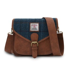 Islander Women Saddle Bag Harris Tweed & PU Leather (Navy Over Check, Standart)