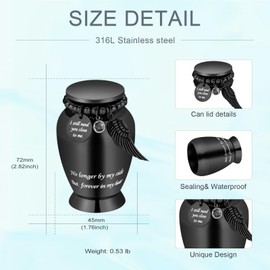 Small Urns for Human Ashes Keepsake Cremation Urn for Human Ashes with Wings Charm Mini Personal Funeral Urn for Pet (Black Large Wings)