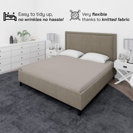 Home Still Fitted Bed Sheet | Super Soft Polycotton & Stretch Micro Knitted Fabric | Washable Soft Flexible & Easy to Tidy Up | Single Size 100x200x30cm Beige