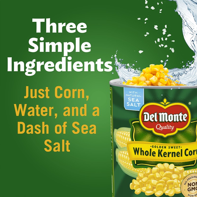 DEL MONTE Golden Sweet Whole Kernel Corn, Canned Vegetables, 6