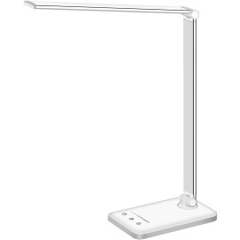 white crown Eye Friendly LED Desk Lamp with Touch Control 5 Brightness Levels Auto Off Timer