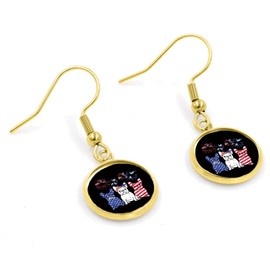 French Bull Dog Patriotic Drop Dangle Earring, Gold