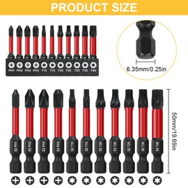 Flintronic 50 mm Screwdriver Bit Set, 11 Piece Bit Set, 1/4 Inch Magnetic Hex Shank Impact Bit Set, Screwdriver Accessories, T/PH Profile Screws, for Impact Wrench, Hammer Drill, Cordless Screwdriver