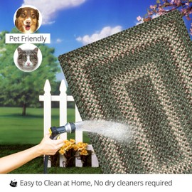 Cedar Ridge Washable, Indoor-Outdoor, Pet-Friendly Braided Area Rug by Homespice, Reversible, for Entryway, Kitchen, Bathroom, Lodge, Farmhouse Style, Green - Brown - Black - Ivory, 20" x 30"