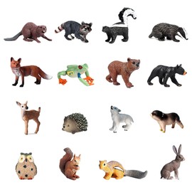 Pack of 16 Animal Figures, Forest Toy Figures, Forest Animal Figures, Safari, Realistic Animals Toy Figures, Forest Animals Figures Set, Mini Figures, Forest Animals Figures, Miniature