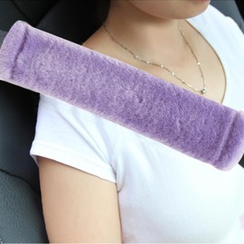 Amooca Soft Faux Fur Universal Fit Seatbelt Cover Car Truck SUV Airplane Seat Belt Shoulder Pad for Carmera Backpack Straps Neck Cushion Protector 2 Pack 10.5in Light Lavender