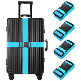 BILIONE 4 Pcs Luggage Straps for Suitcases Strap Suitcase Belts，Heavy duty Luggage Straps，Adjustable Suitcase Straps,Premium Accessory for Travel Bag Closure (Blue)